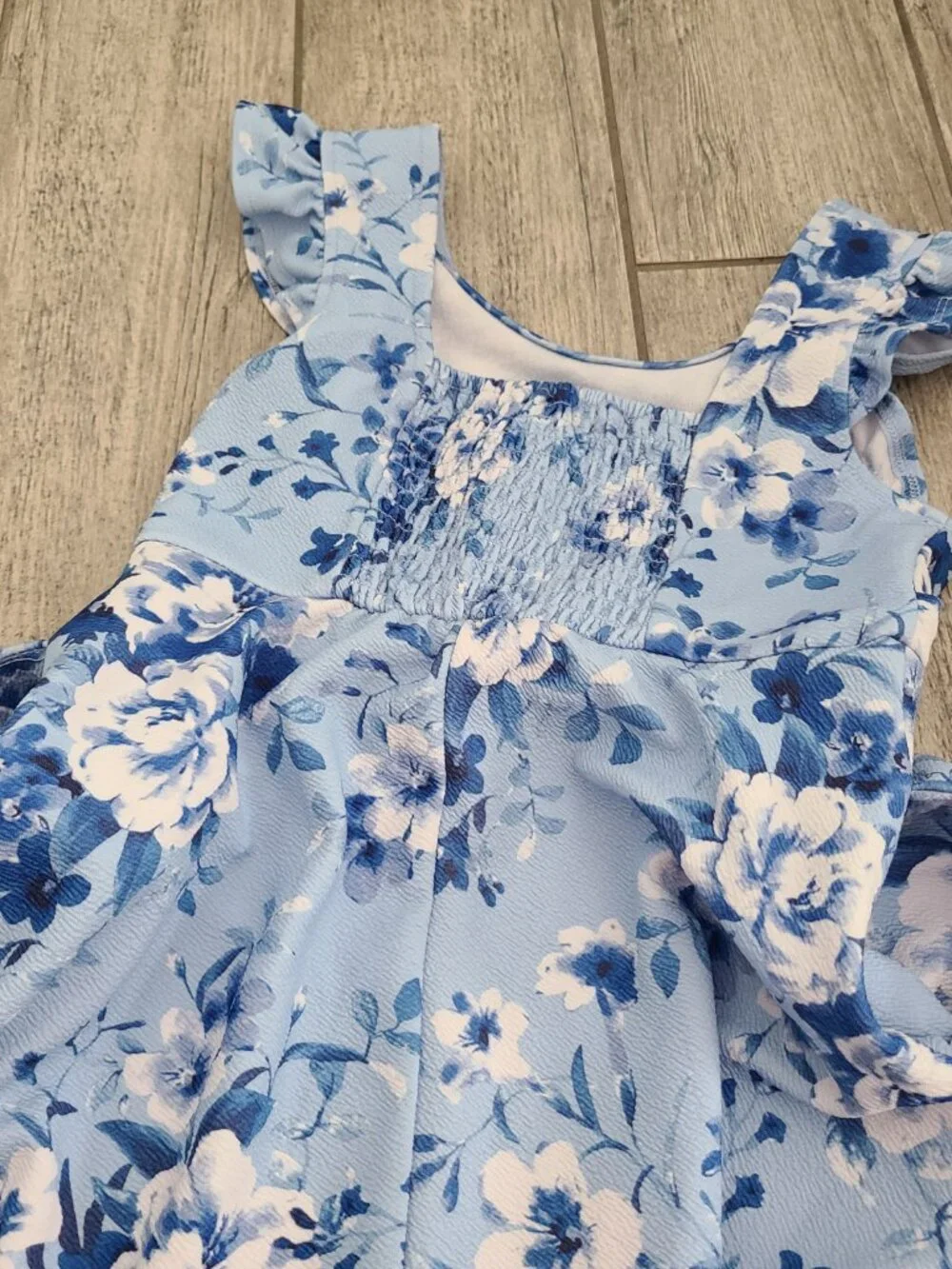 Poppies and Roses Girls Floral Flutter Sleeve Dress Blue Size Small